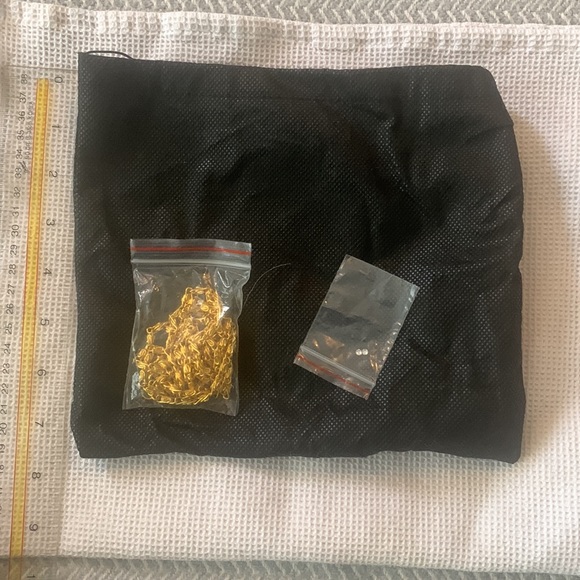 Jessica McClintock black satin evening bag with rhinestones and gold trim - Picture 5 of 5